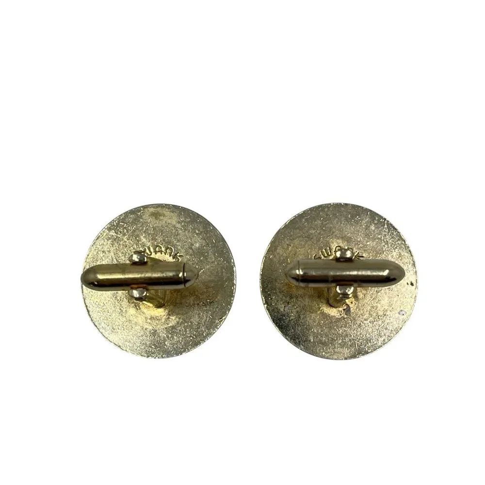 Vintage Swank Mens Cufflinks Gold‎ Tone Sailboat Sailing Ship Boat Waters Pirate